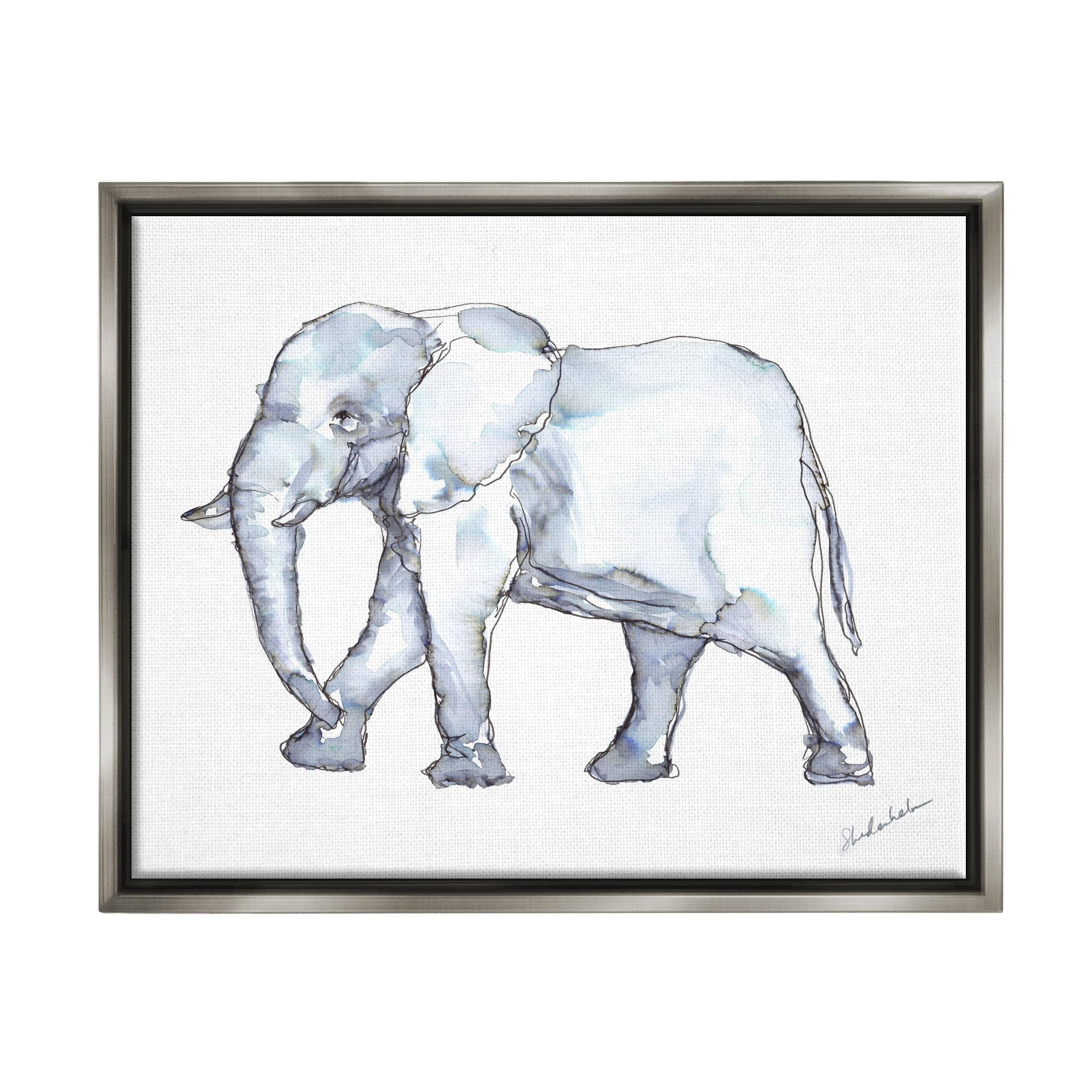 Stupell Industries Elephant Walking Casual Watercolor Sketch Style Painting Luster Gray Floating Framed Canvas Print Wall Art, Design by Kendra Shedenhelm