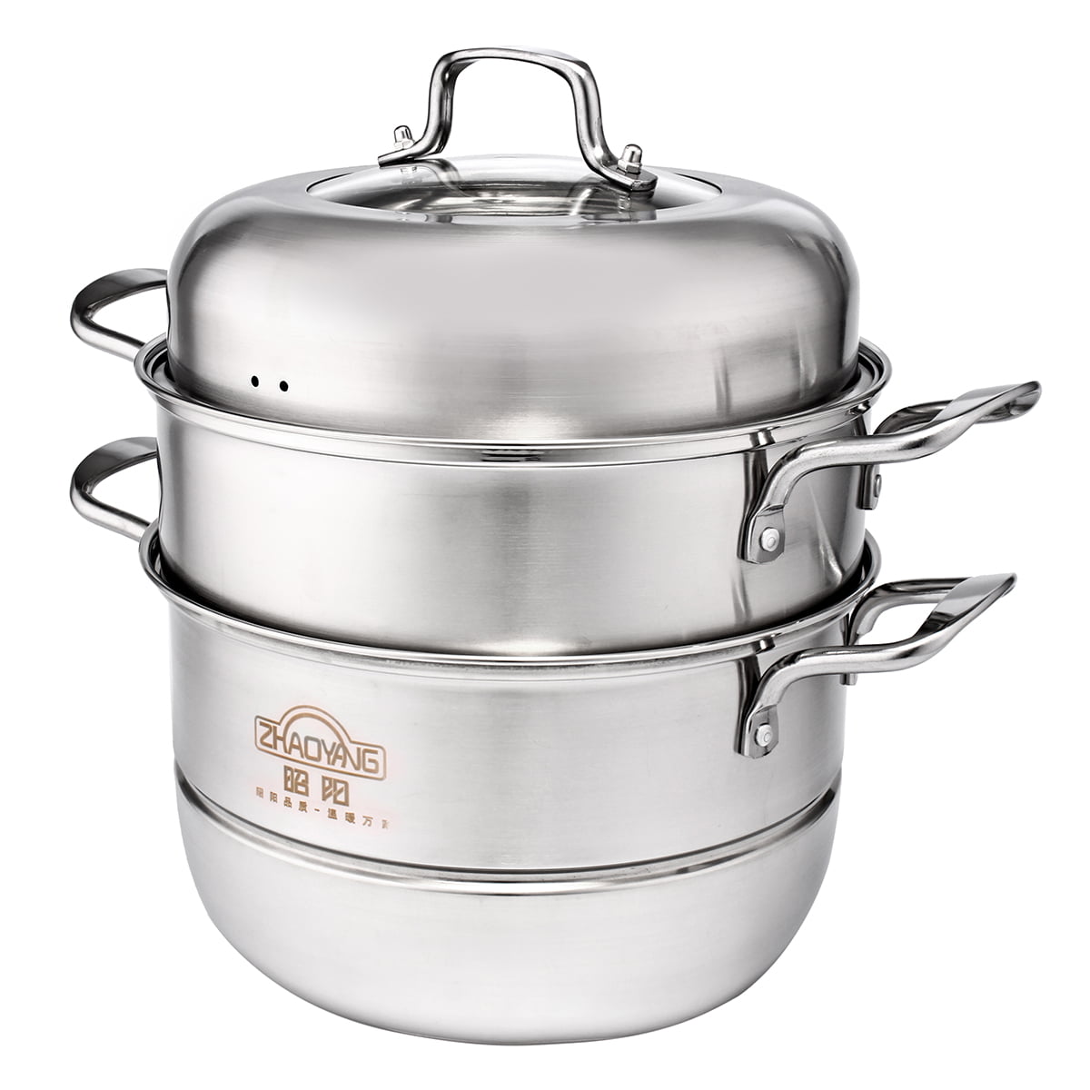 3 TIER STAINLESS STEEL VEGETABLE FOOD STEAMER SET DISH INDUCTION  2 SIZES 