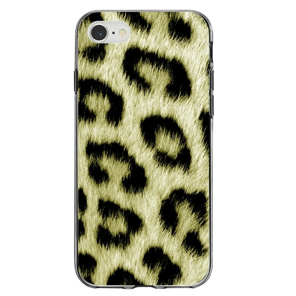 DistinctInk Clear Shockproof Hybrid Case for iPhone 7 8 SE (2020 Model) 4.7" Screen TPU Bumper Acrylic Back Tempered Glass Screen Protector - Yellow Black Leopard Fur Skin Print