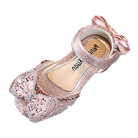 

NIUREDLTD Fashion Summer Girls Sandals Dress Dance Show Princess Shoes Flat Bottom Rhinestone Mesh Bow Ribbon Size 27