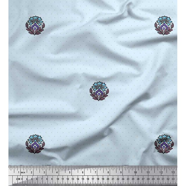 Soimoi Poly Georgette Fabric Dot,Leaves & Floral Block Decor Fabric Printed Yard 42 Inch Wide