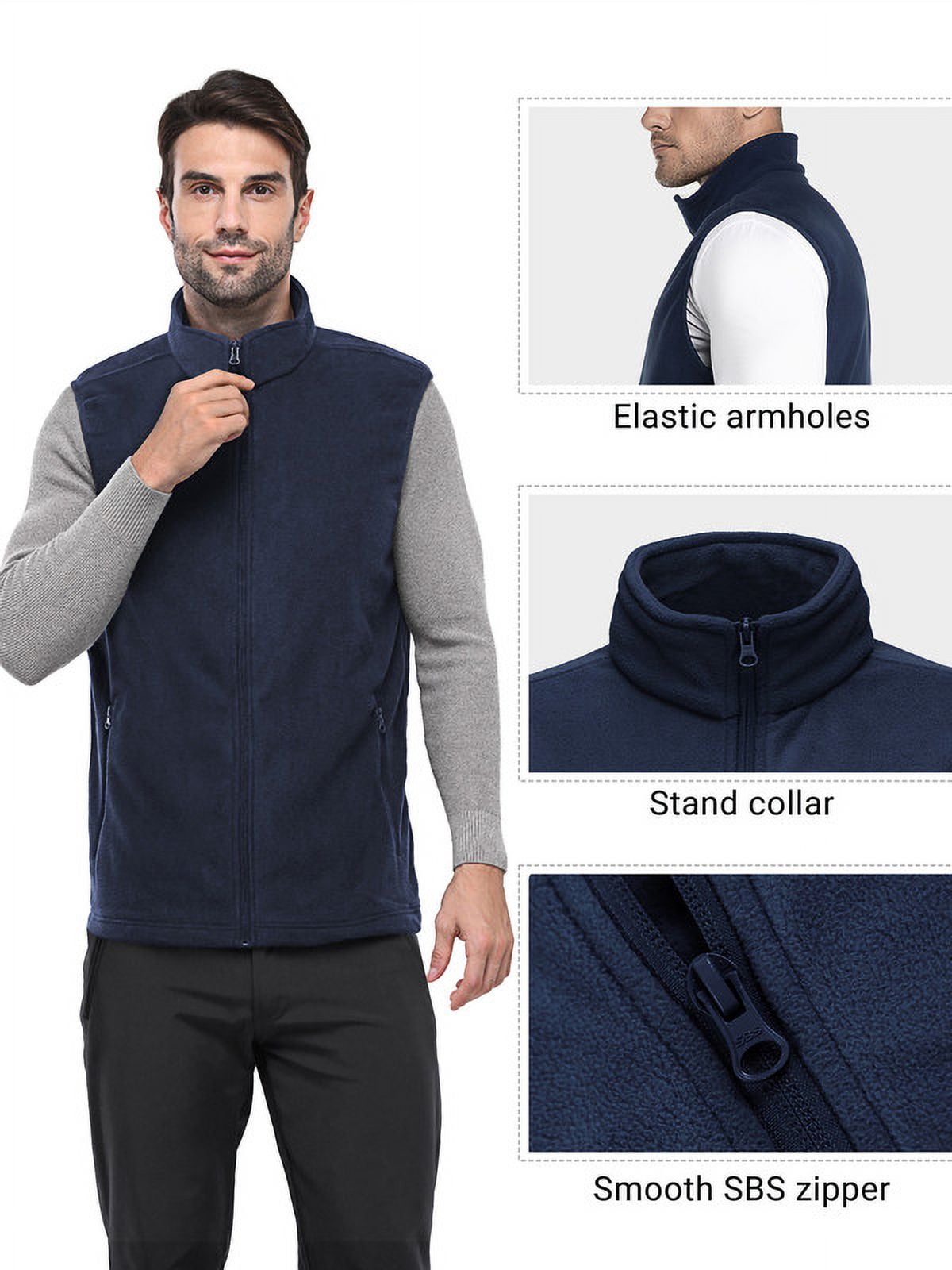 Off Road Ventures Mens Fleece Vest Lightweight Outerwear Zip Up Golf Running Sleeveless Vest With Pockets for Hiking Travel