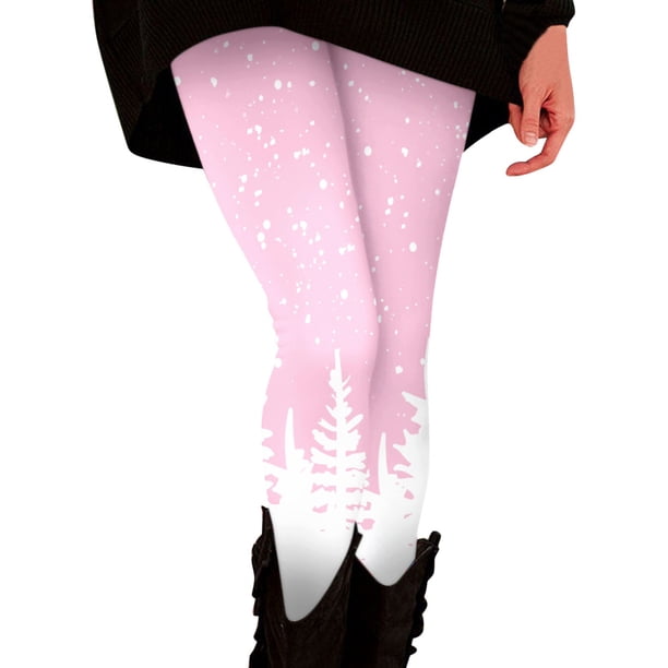 Leggings deportivos Gibobby para mujer de invierno estampados cómodos informales Pantalones largos yoga Navidad Rosa S