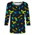 thumbnail image 5 of Cavosen Carnival Day Blouses for Women 3/4 Sleeve Holiday Mardi Gras Round Neck Blouse Mask Graphic Print Shirts Festival Fashion Tops Dressy Workout Tees Party Shrove Tuesday Purple XL, 5 of 5
