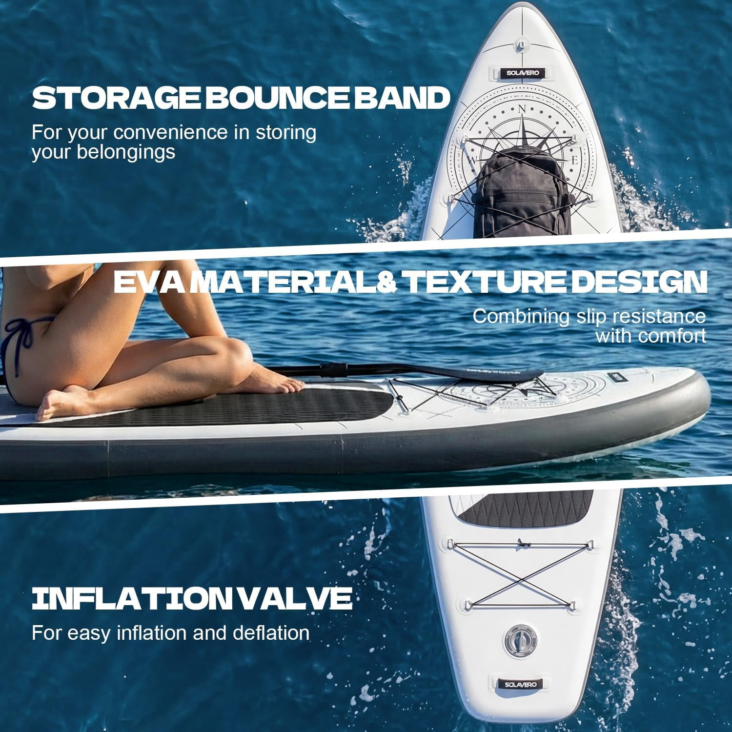 SOLAVERO 11'x35" Inflatable Paddle Stand Up Board with SUP Accessories for Adults, Ultra-Light & Non-Slip Deck Sup Paddle Board
