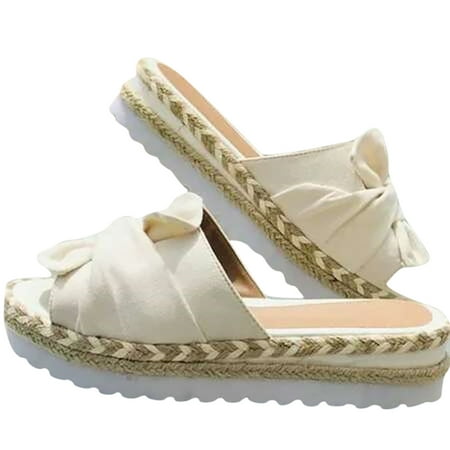 

Puntoco Womens Slippers Clearance Bowknot Beach Summer Slippers Platform Slope Heels Plus Size Shoes White 8.5(40)