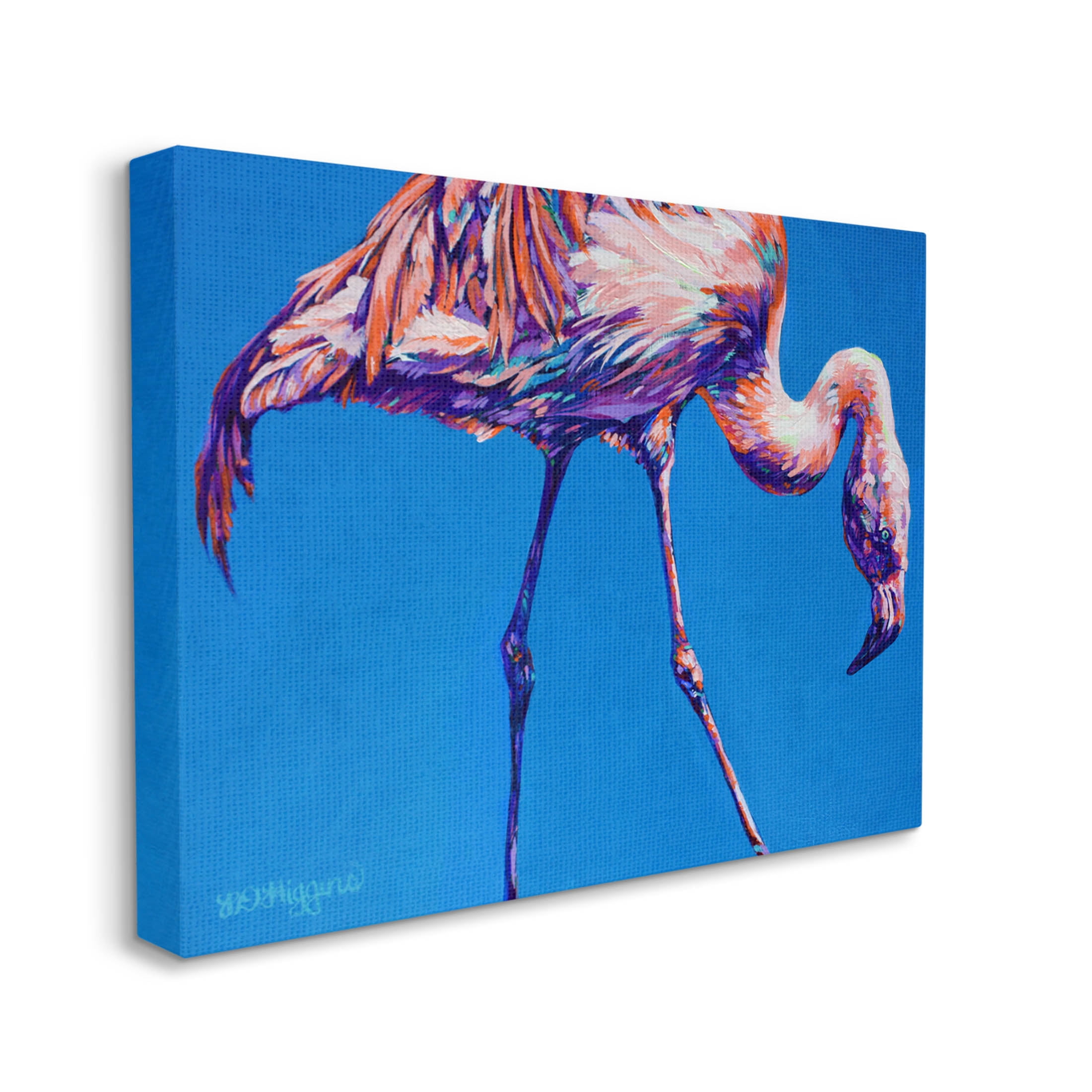 Bold Blue Modern Flamingo Animals & Insects Graphic Art Gallery Wrapped Canvas Print Wall Art