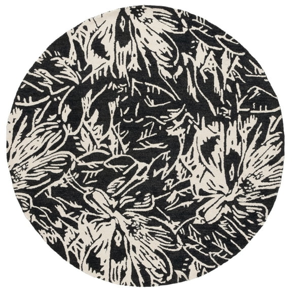 SAFAVIEH Jardin Lalia Floral Area Rug, Black/Ivory, 6' x 6' Round