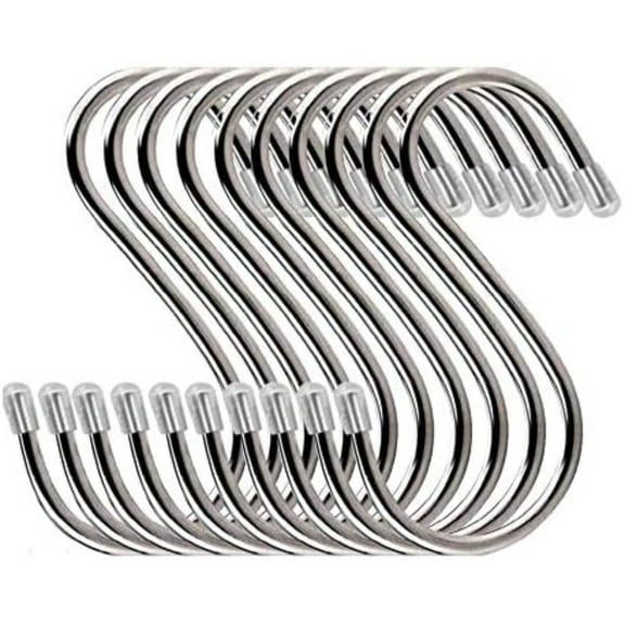 MATN S Shape Hooks, 10 Pcs Stainless Steel Multipurpose Hook Heavy-Duty Hanging Hooks for Bathroom Bedroom Office Kitchen Garden(L), Large