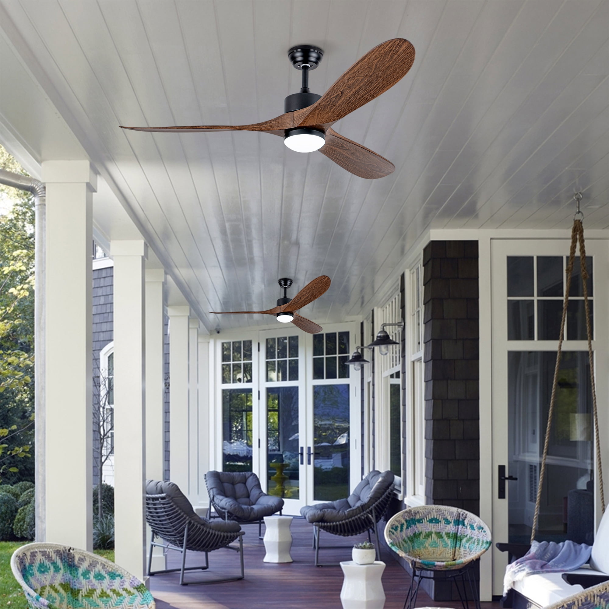 Ceiling Fan with Light, 60 Inch Large Quiet Fan for Big Household Living Space, Matte Black Wood