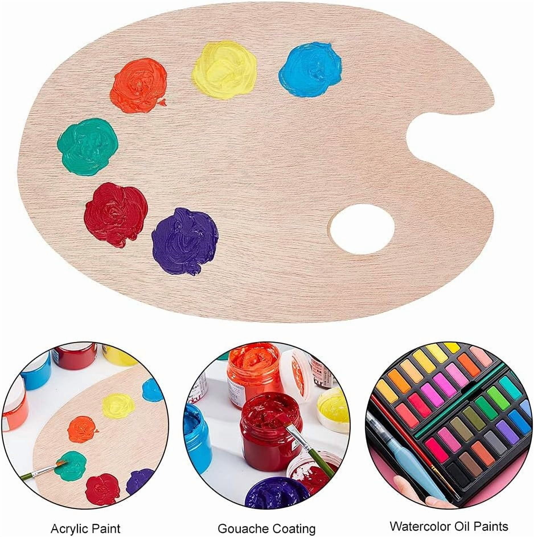 4pcs Oval Wooden Painting Palette 7 x 18 Inch Wooden Paint Tray Artist Painting Palette with Thumb Hole