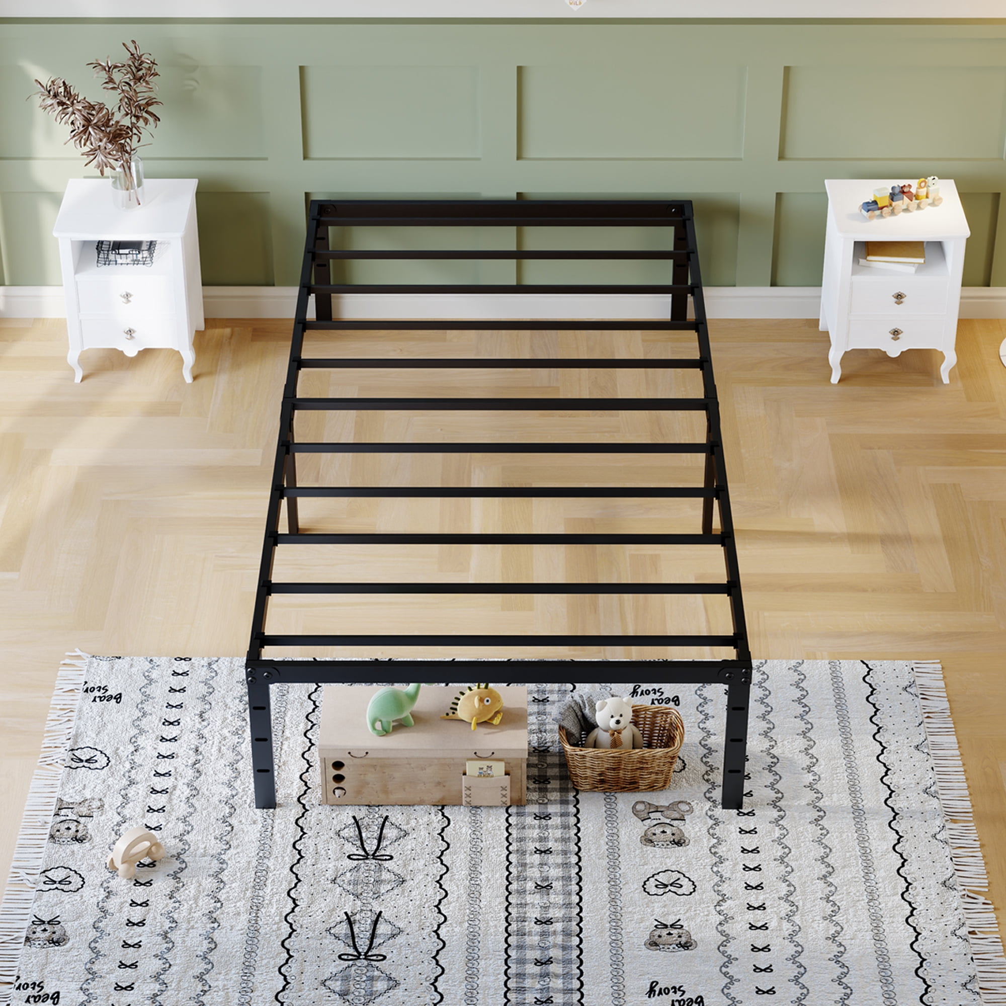 Leumius Metal Bed Frame,Twin Bed Frame with Storage Space,Heavy Duty Sturdy Mattress Foundation,Easy Assembly,No Box Spring Needed,Black