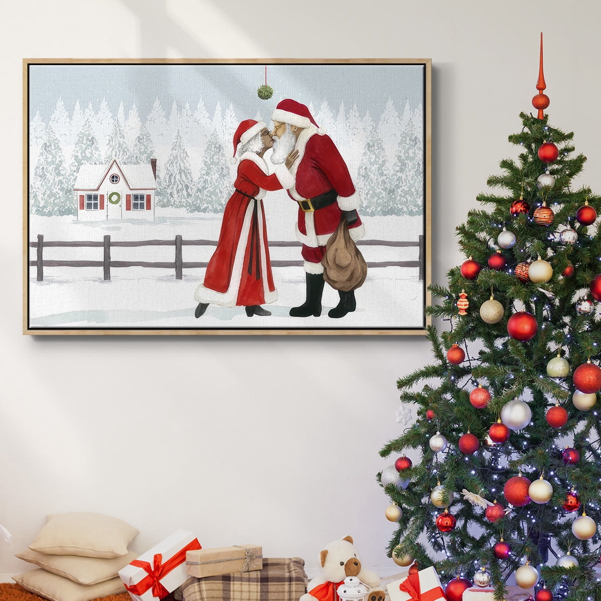 Christmas Love Collection A - Framed Gallery Wrapped Holiday Canvas - 27 x 41 - Natural Wood Frame