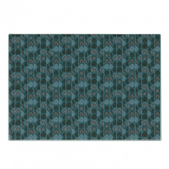 Ethnic Cutting Board, Striped Hand Drawn Pattern Based on a Traditional Ornament, Decorative Tempered Glass Cutting and Serving Board, Small Size, Teal Bluegrey Dark Brown, by Ambesonne