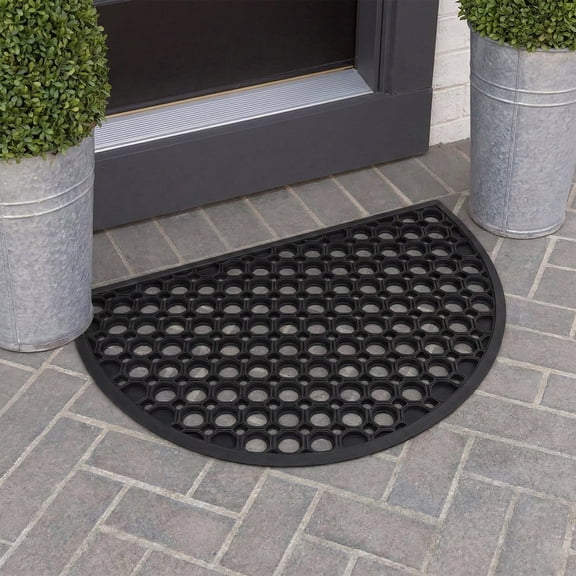 Evideco Modern Geometric Black Rubber Indoor Doormats, 23.5" x 15.75", Non-Slip Backing