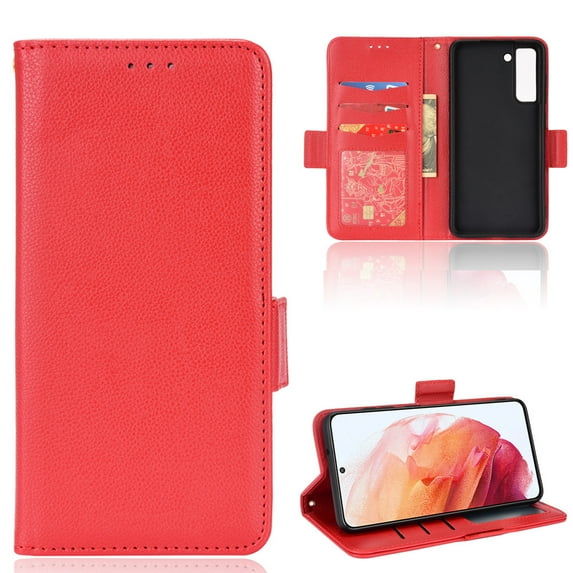 Allytech Galaxy S21 FE Wallet Case with Credit Card Holder, PU Leather & TPU Interior Scratch Free Protection Magnetic Closure Folio Cover for Samsung Galaxy S21 FE 2022 Released(6.4 inch), Red