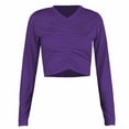 thumbnail image 2 of LEBONYARD Womens Tops Clearance under $5,Womens Fall Fashion 2024 Womens Tops Plus Size,Women's Spring Fall Patchwork Printed Long Sleeves Round Neck Casual Short T-Shirt Tops Purple L, 2 of 3