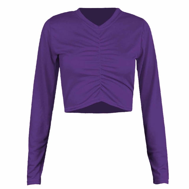 Timegard Hauts Courts pour Femmes Manches Longues Col Rond Froncé Slim Confortable Tee Décontracté pour Sortir Blouse