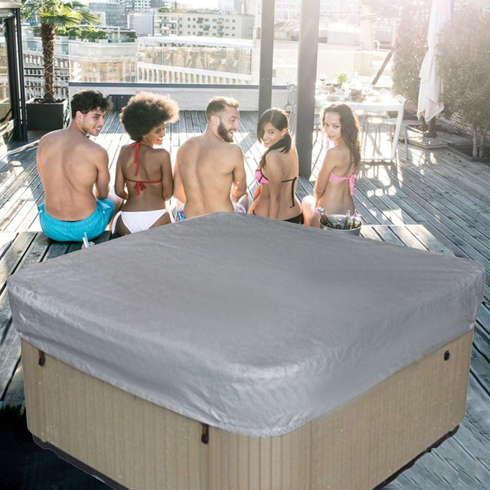 Cuxi Square Hot Tub Cover, Heavy Duty Waterproof Spa Cover for Outdoor Jacuzzi, Dust Protection, Weather Resistant, Swimming Pool Dust Cover Grey