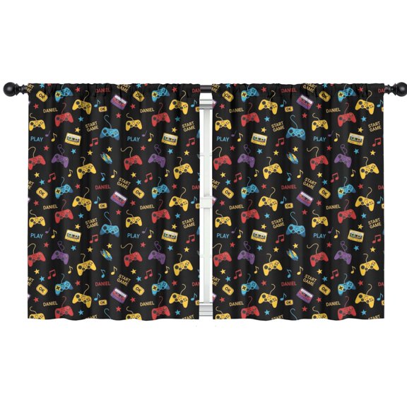 Blackout Kids Curtains,Multicolor Controllers Games Icons Black Pattern Childrens Insulated Curtains Set Of 2,Bedroom Essentials,Toddler Room Decor 42"x54"
