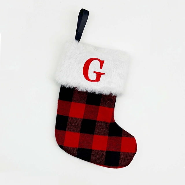 Fridja Monogramme Initial Mini 8 Pouces, Bas de Noël Brodés, Décorations de Noël Tricotées, Bas de Noël Mignons Rouges, Blancs, Noirs pour Cheminée, Arbre de Noël-g