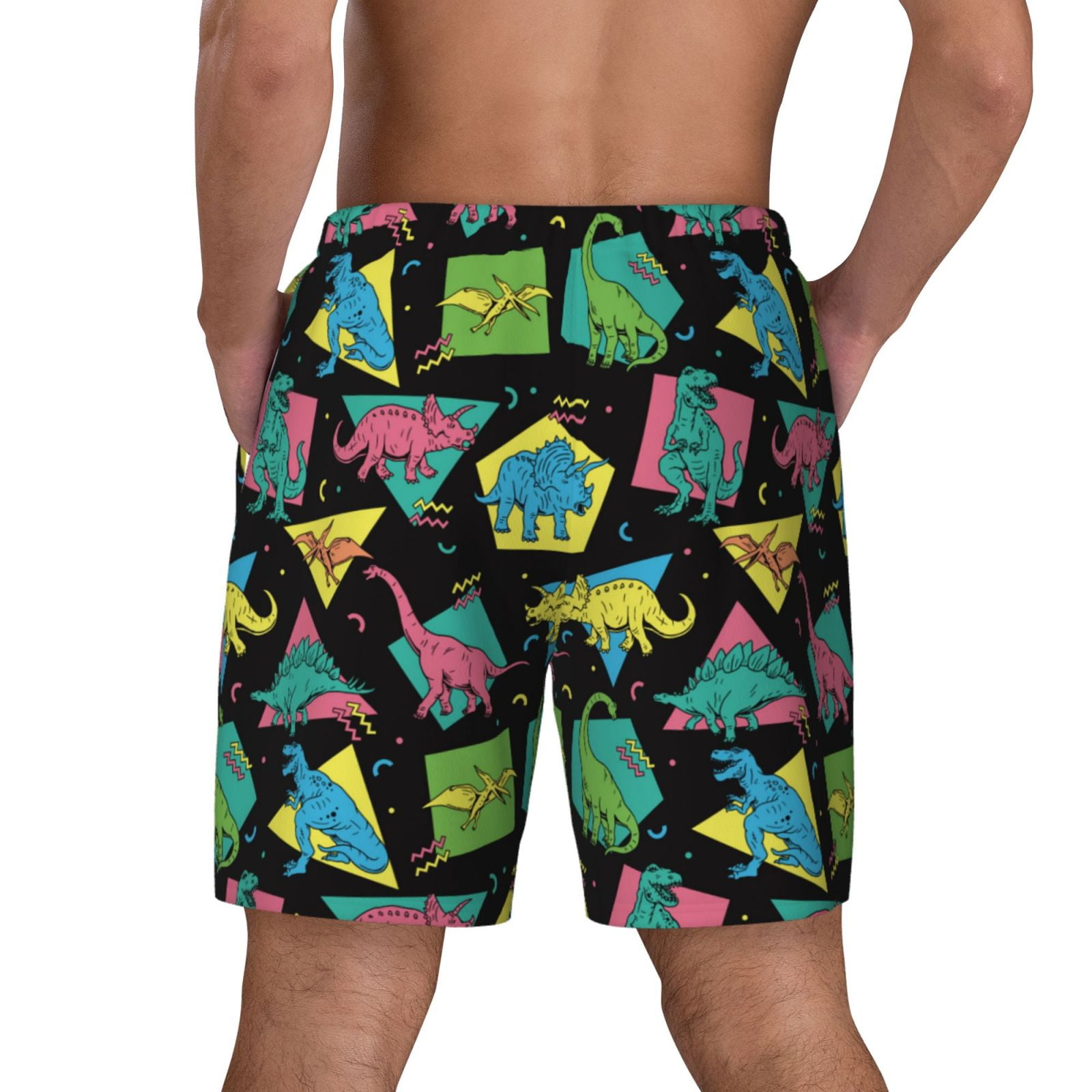 Xecao Geometric Dinosaur for Men's Swimming Trunks Swim Trunks Quick Dry Swim Shorts with Mesh Lining Funny Swimwear Bathing Suits