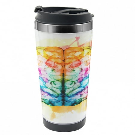 

Watercolor Travel Mug Colorful Human Brain Steel Thermal Cup 16 oz by Ambesonne