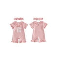 thumbnail image 2 of BemeyourBBs Newborn Baby Girls Little Sister Outfit Waffle Knit Ruffle Romper Little Sis Letter Embroidery Short Sleeve Infant Bodysuit Jumpsuit Headband Cute Baby Girl Summer Clothes, 2 of 9