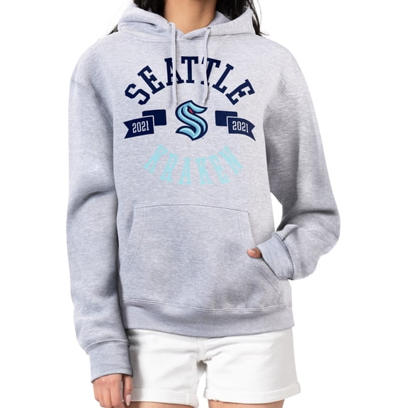 Women's G-III 4Her by Carl Banks Heather Gray Seattle Kraken City Graphic Fleece Pullover Hoodie