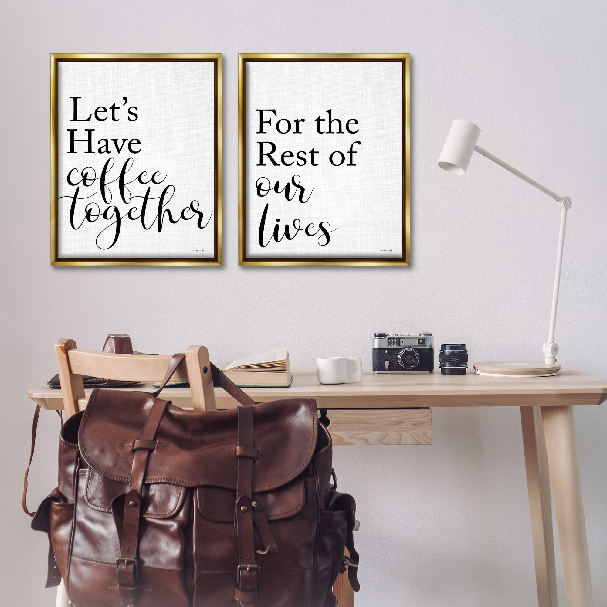 Stupell Industries Romantic Coffee Together Food & Beverage Painting Gold Floater Framed Canvas Art Print Wall Art, 31 x 25, Set of 2