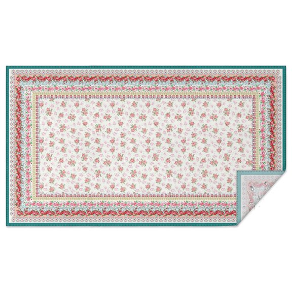 Pink Cherry Flower Rose Tablecloth,Oil Proof Spill Proof Polyester Table Cover for Rectangle Tables,Durable Table Clothes Fitted Tablecloths for Dining Room Camping Indoor Outdoor