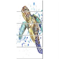 Designart 'Blue Sea Turtle Illustration ' Multipanel Animal Metal Wall Art