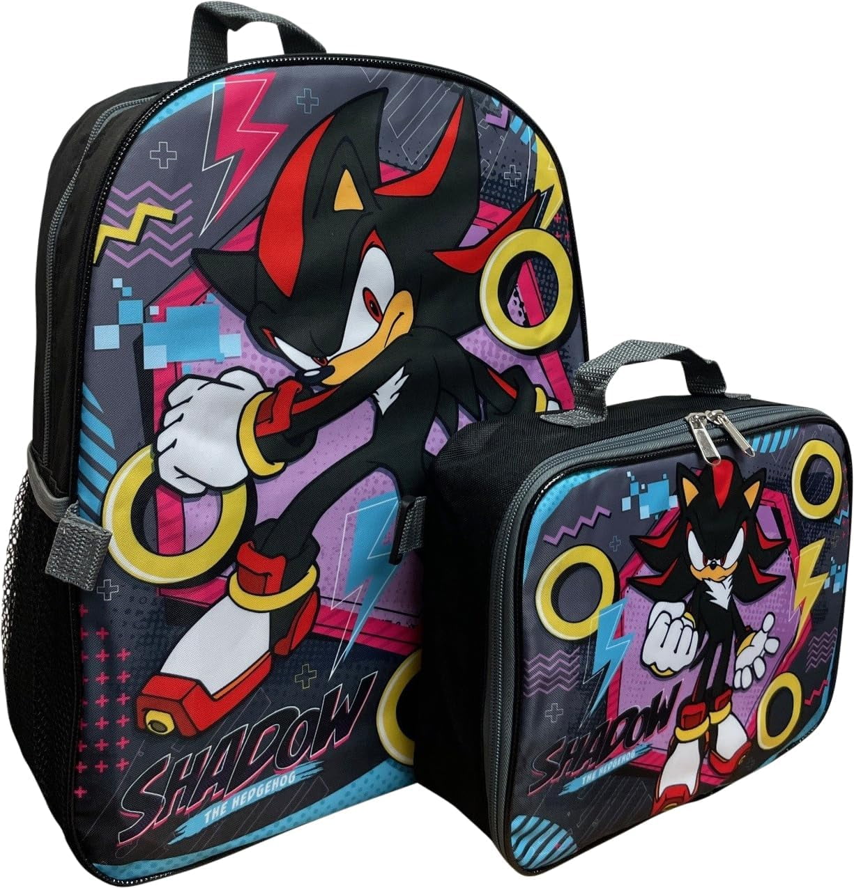 Ruz Sonic The Hedgehog 16 Inch Backpack W/Detachable Matching Lunch Box, Sonic - Shadow Kid's School Bag (Shadow)