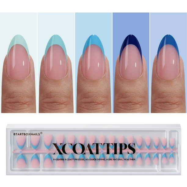 Press On Nails BtartboxNails XCOAT TIPS French Tips, color azul, 160 unidades
