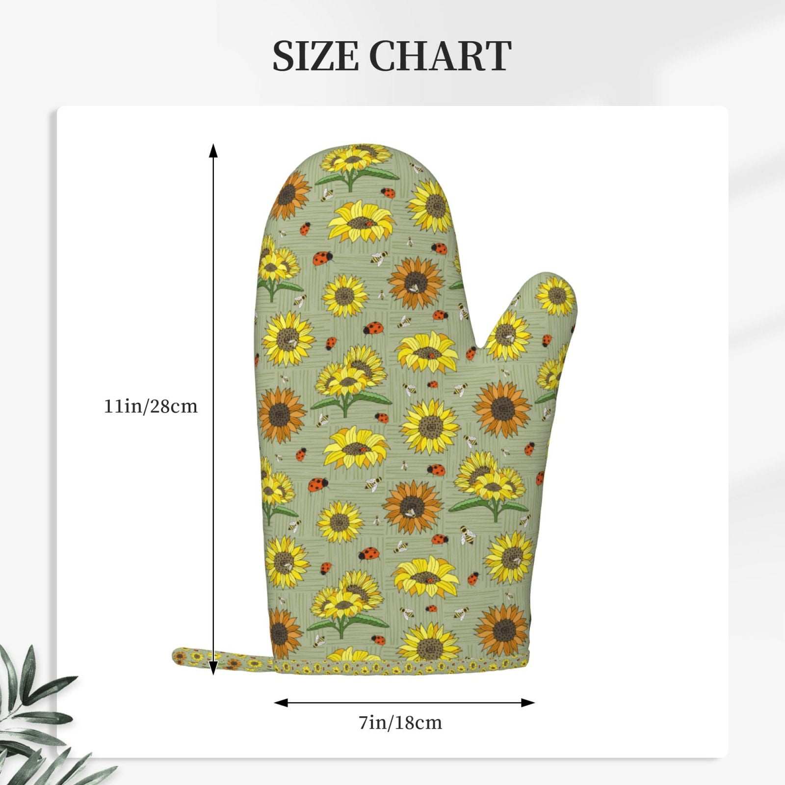 Hirioo Sage Green With Sunflowers for Silicone Oven Mitts for BBQ, Baking, Cooking, Set of 2, Heat Resistant 260℃, Non-Slip Kitchen Essentials