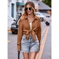 thumbnail image 2 of Womens Button Down Shirts Cotton Long Sleeve Oversized Boyfriend Blouses Collared Dress Tops with Pockets Coffee L, 2 of 8