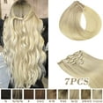 thumbnail image 1 of Hotbanana Clip in Hair Extensions Blonde Real Remy Human Hair Weave Double Weft Full Head 14-24inch 7pcs, 1 of 6
