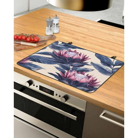 nqOlkjepod Large Induction Cooktop Protector Mat 28.5 x20.5 Blue Purple Botanical Stove Top Covers for Electric Stove Spring Flowers Summer Vintage Stove Burner Cover Mats Glass Top Stove Cover