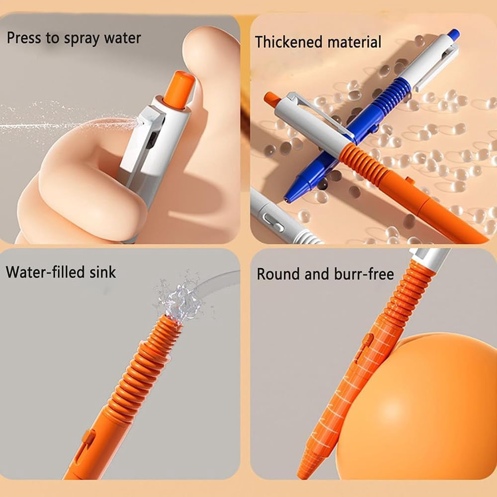 Pen Water Trick Toy, Dual Functionality Water Gun Pen, Portable Pen That Sprays Water, Water Spray Pen for All Ages (Blue, 3 PCS)