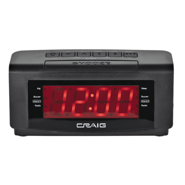 Craig CR45372 Dual Alarm Clock with Digital PLL FM Radio in Black | 1.2