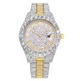 thumbnail image 4 of 2pcs Men's Fashionable Matching Set: Sparkling Fully Drilled Round Dial Roman Scale Quartz Watch And Trendy Inlaid Rhinestone Chain Bracelet, 4 of 5