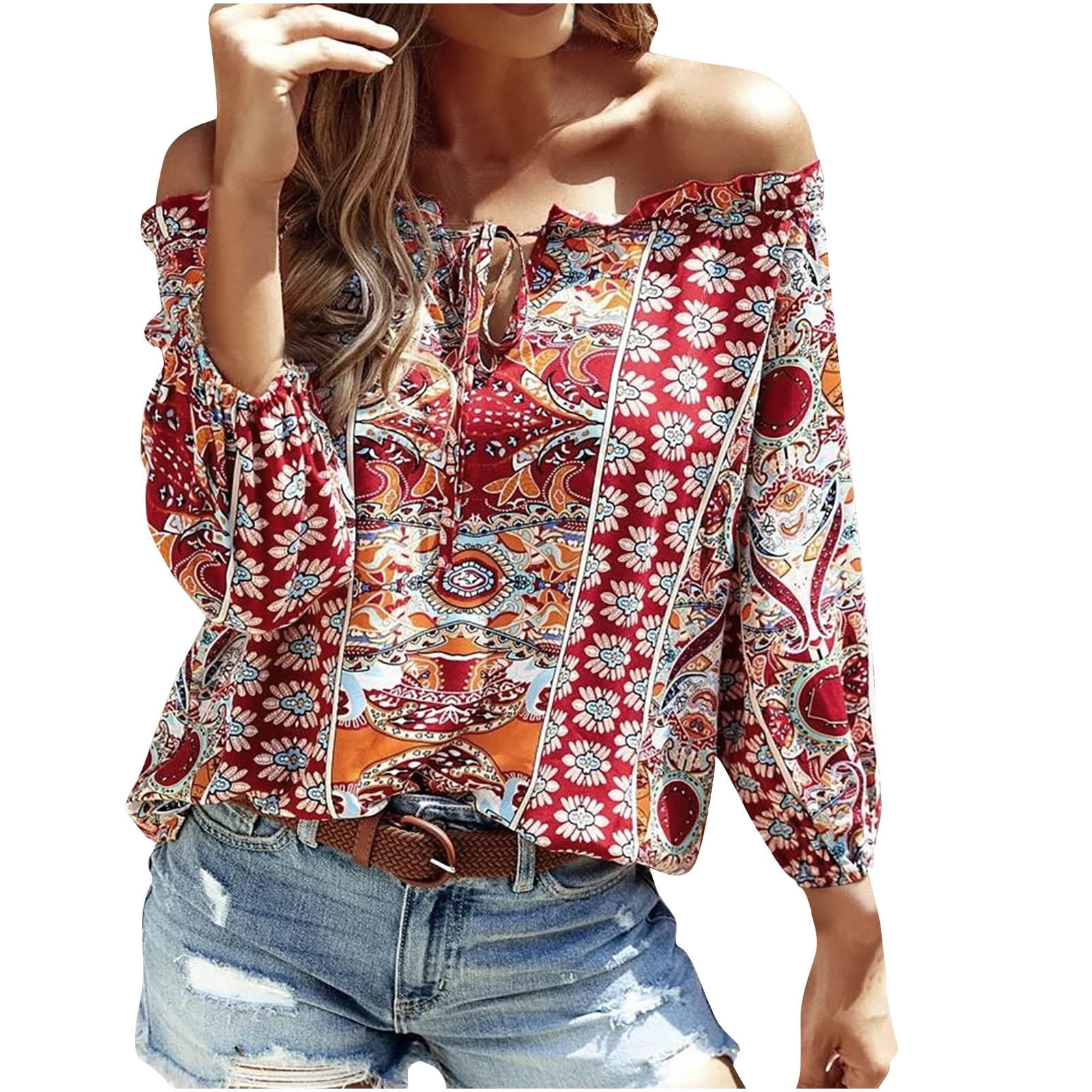 Tropical Floral Tops For Women Long Sleeve Off Nepal