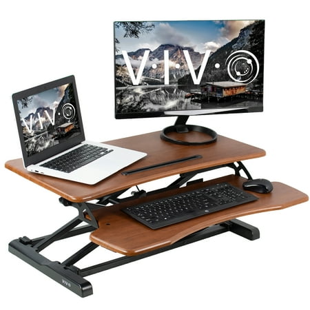 Vivo Wood Colored Height Adjustable Standing Desk Converter Sit To