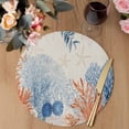 thumbnail image 3 of Orange Navy Blue Coral Round 15 Inch Placemats Set of 8, Summer Beach Coastal Rustic HeatResistant Non Slip Place Mats for Dining Table, Wipeable Braided Kitchen Table Mats for Housewarming, 3 of 9