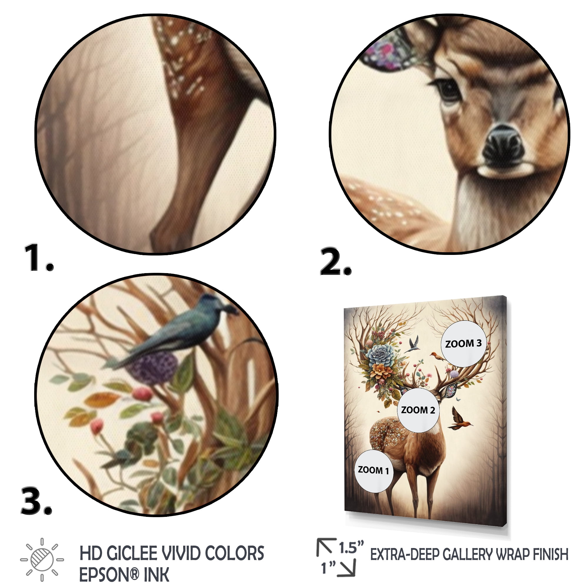 Designart Deer With Blooming Antlers II Canvas Wall Art