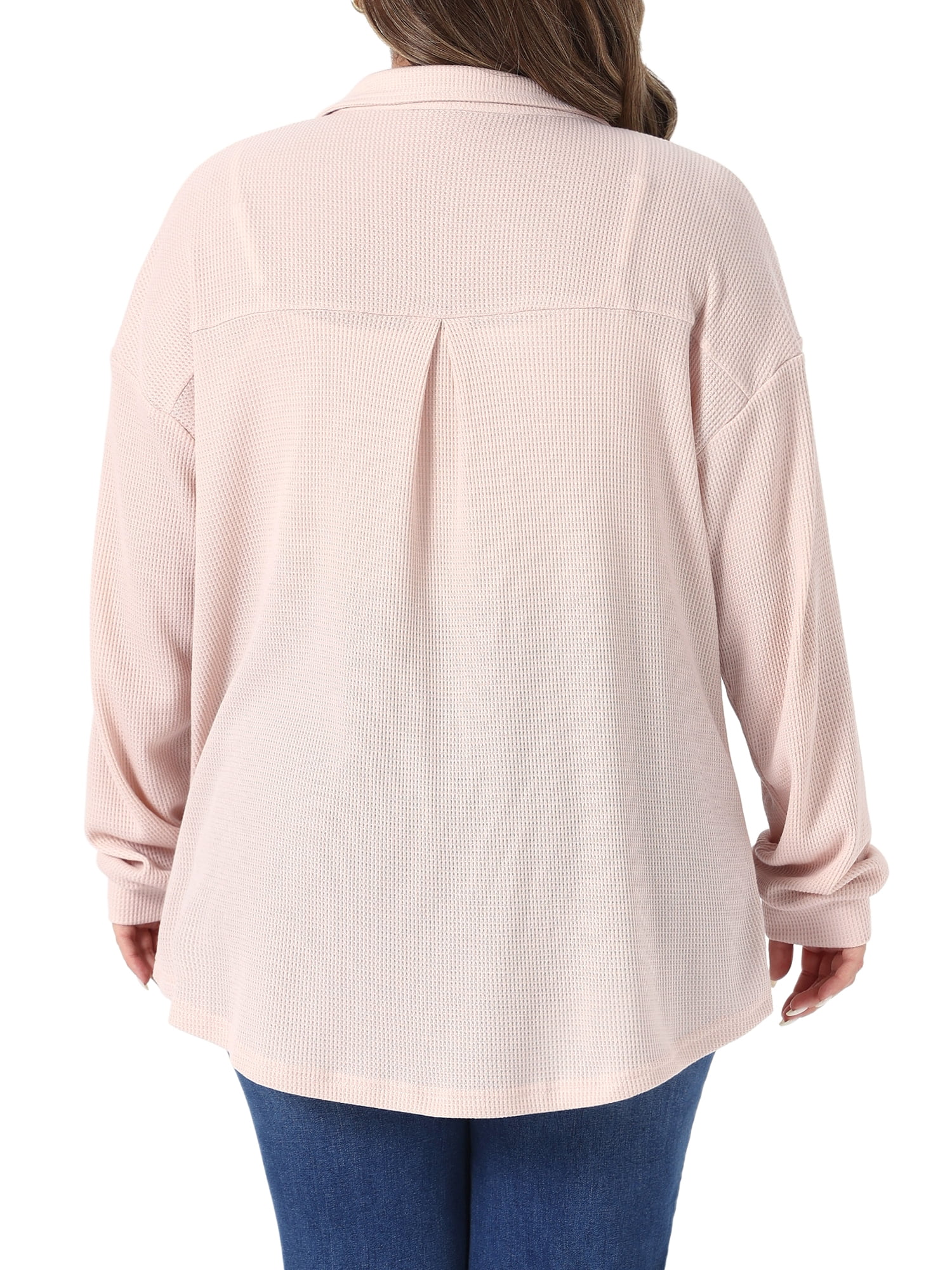 DARING DIVA Women's Plus Waffle Knit Shirt Long Sleeve Button Down Jacket 3X Gray Pink