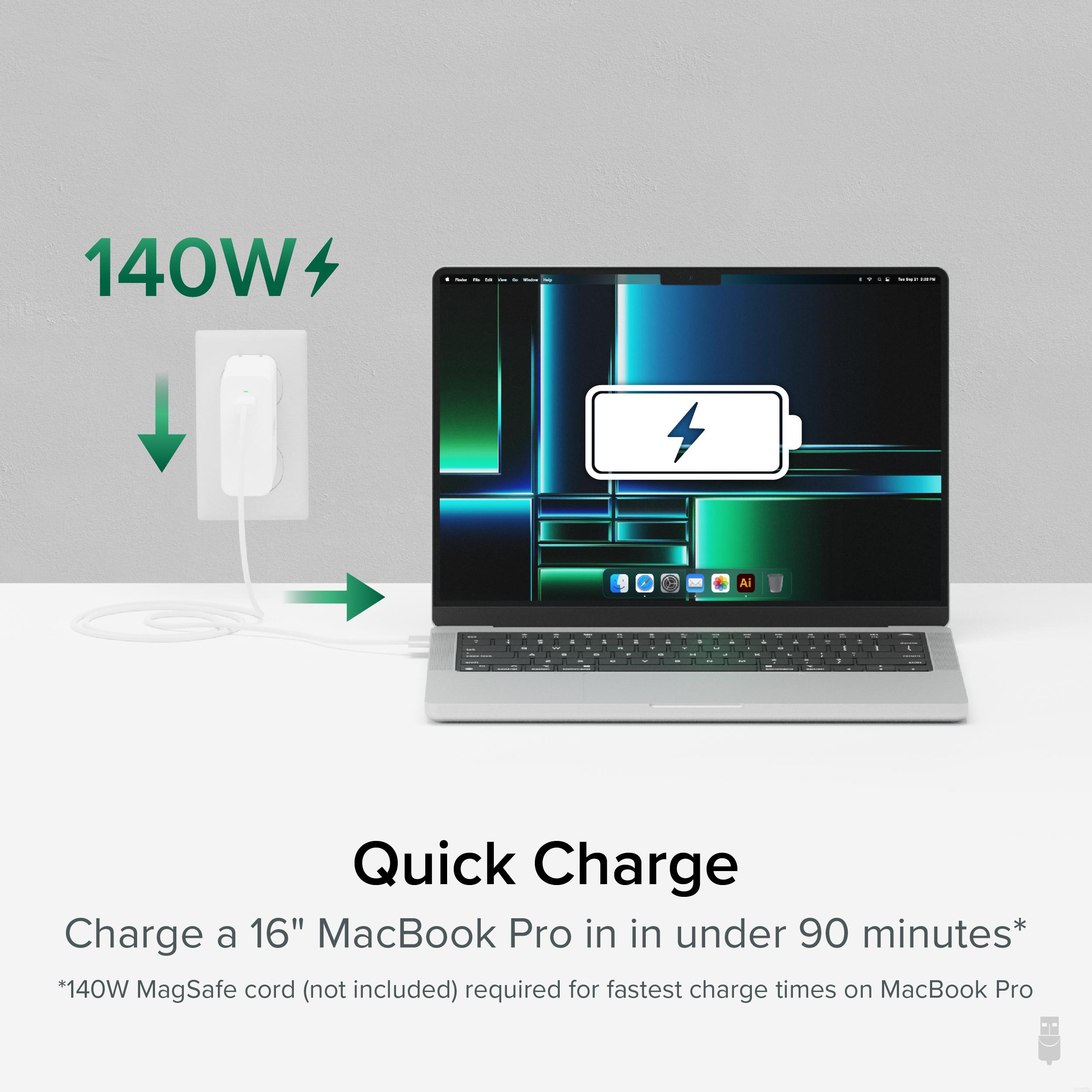 Plugable 140W USB C Charger, GaN Wall Charger for Laptop, PD 3.1 (EPR) Power Adapter is Compatible with USB-C MacBook Pro, Macbook Air iPad Pro, Surface and USB-C Devices, Compact and Portable Charger - image 3 of 10