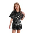 thumbnail image 1 of YiZYiF Girls Sequins Jumpsuits Sparkly Rompers V Neck Cap Sleeve Pageant Party Disco Dance Outfits Black 8, 1 of 5