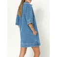 thumbnail image 3 of V Neck Mini Dress Womens Denim Shirt Dress Summer Collared Casual Jean Dresses with Pockets, 3 of 6