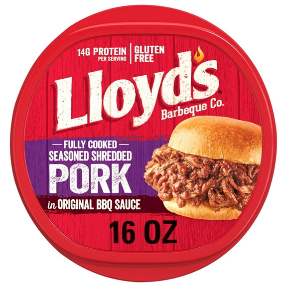 LLOYD'S Seasoned Shredded Pork, Regular, Refrigerated, 16 oz Plastic Tub
